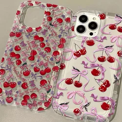 Full Screen Cherry Bow Phone Case for Xiaomi Redmi 12C 10 10C 9 9A 9C 9T K40 Note 13 12 11 Pro Plus 4G 5G Clear Back Cover