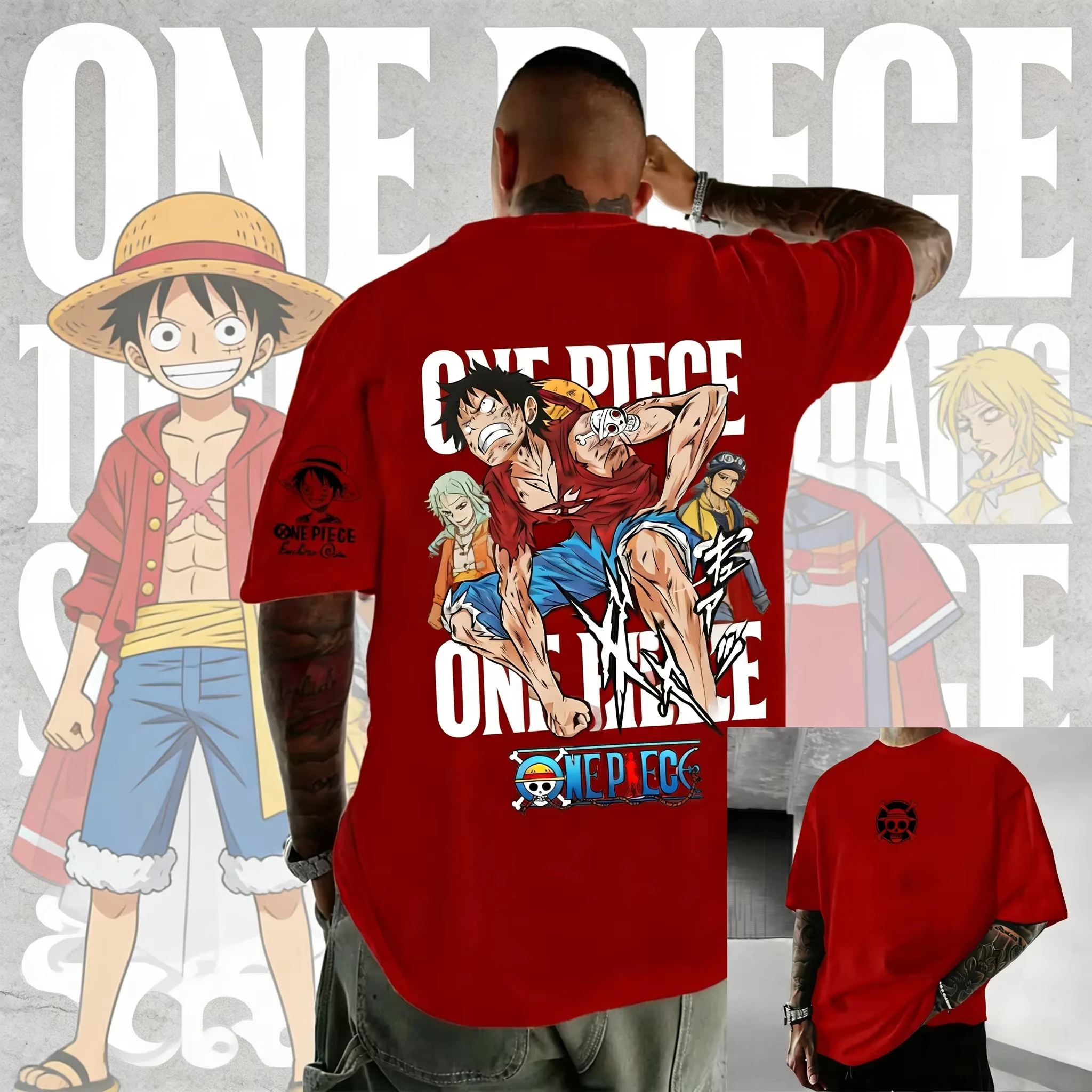 ONE PIECE Anime Monkey D. Luffy Gear 2 Bedrucktes T-Shirt Herren- und Damen-T-Shirt Herren-Top Sport-T-Shirt Herren-T-Shirt Sommer