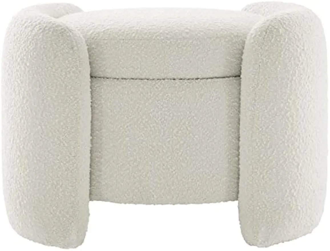 Modern Boucle Upholstered Ottoman Storage Makeup Vanity Stool,Nebula Teddy Fabric with Lid Sofa Chair,Round Armless Deluxe Pouf