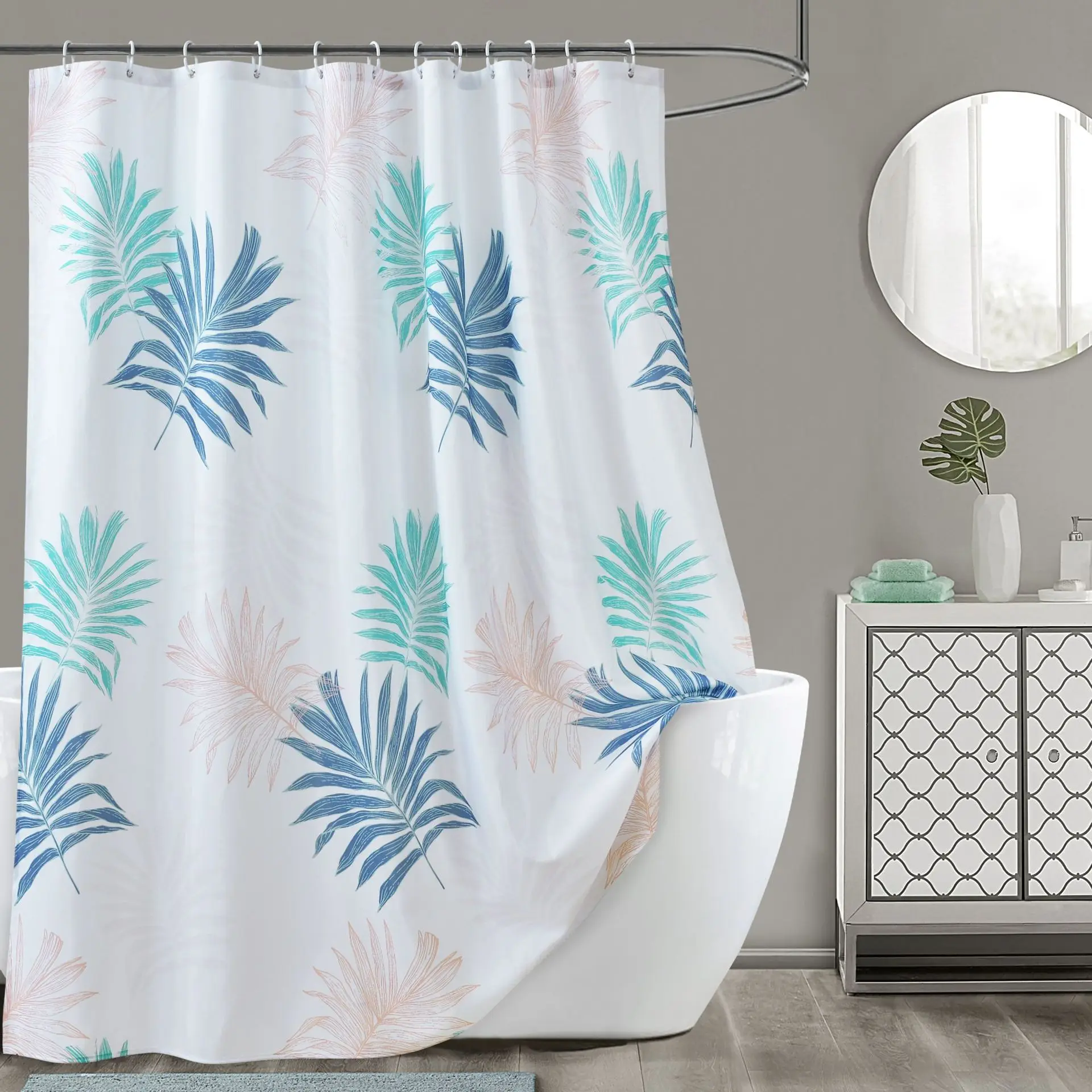 

Shower Curtain Leave Print Waterproof Polyester Fabric Bathroom Curtains 200cm Toilet Decorative Mildew Proof Modern Style