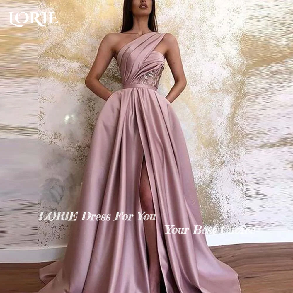 

LORIE One Shoulder Formal Evening Dresses Pleats A-line High Slit Dusty Pink Prom Ball Gown Party Dresses 2024 Cocktail Dresses