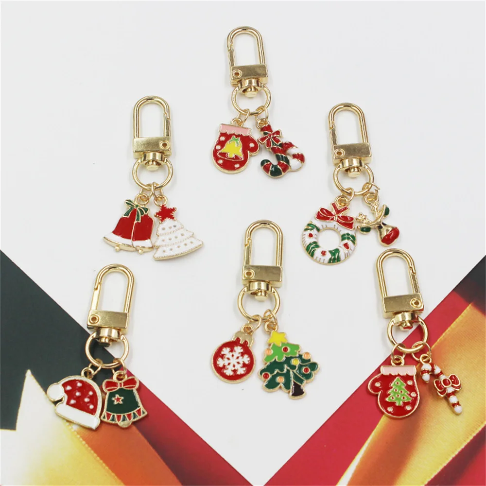 Cute Christmas Key Chains Cartoon Santa Elk Snowflake Keyring Women Airpods Earphone Case Pendant Bag Ornaments Couple Gifts