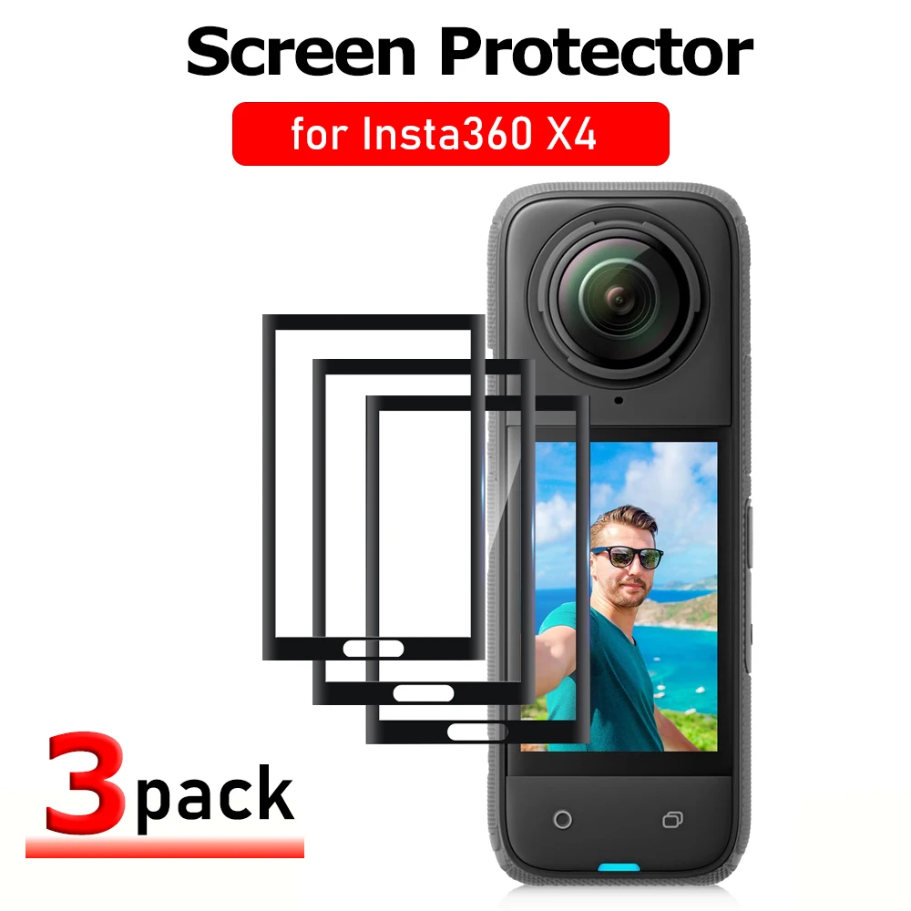3 Pack Tempered Glass Screen Protector for Insta360 X4 9H Hardness Anti-Scratch Bubble-Free HD Clear Protective Film Accessories