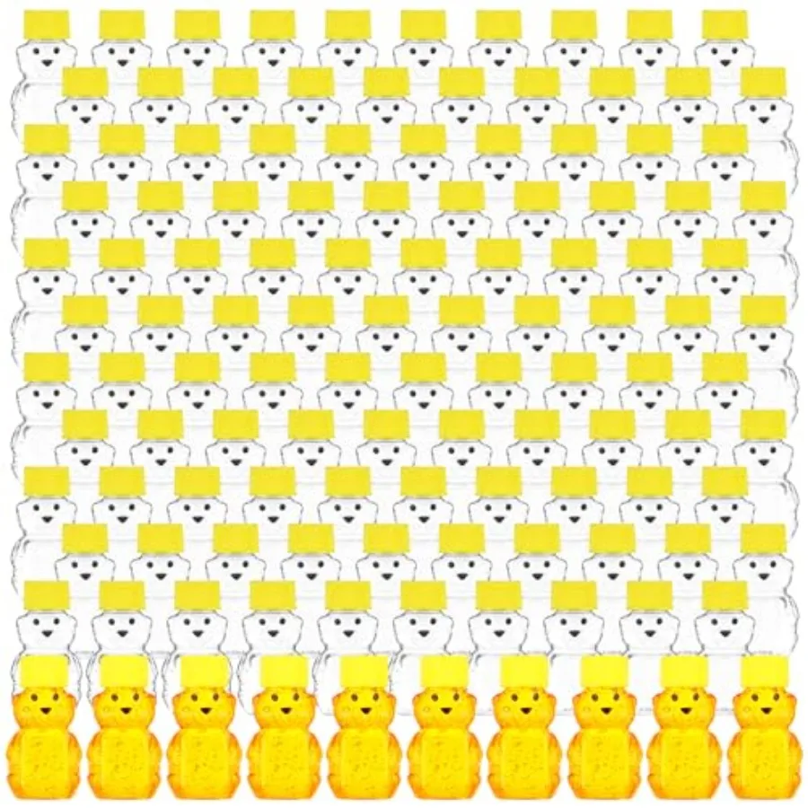 

120 Pcs Plastic Honey Bear Bottle Bear Shape Clear Honey Containers Empty Dispenser with Yellow Lid Jars Cup to Store Dispense