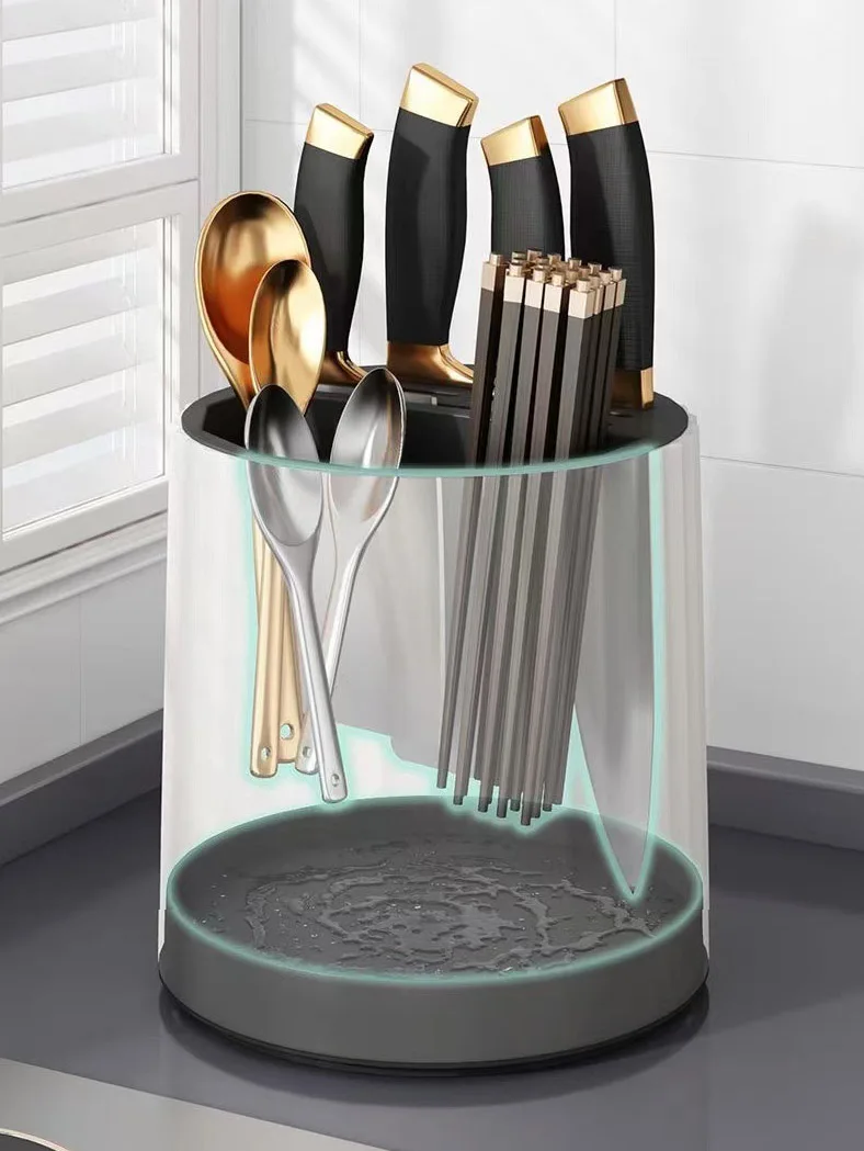 Rotation Knife Holder Stand Multifunctional Rotating Knives Stand Removable Chopsticks Cutlery Utensil Storage Tank Kitchen Tool