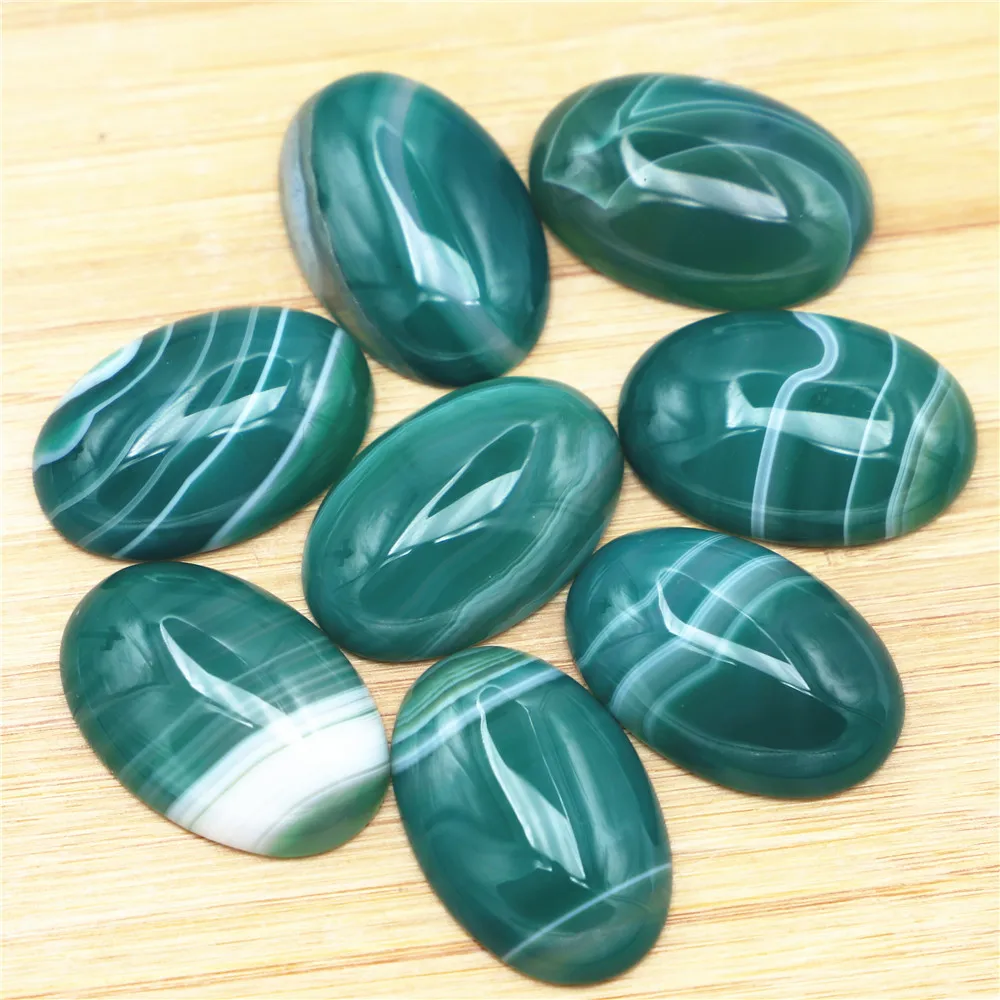 30x20mm Natural Stone Oval Green Striped Agate Cabochon Setting Beads Fit Jewelry Making Supplies 12Pcs Wholesale Free Shipping