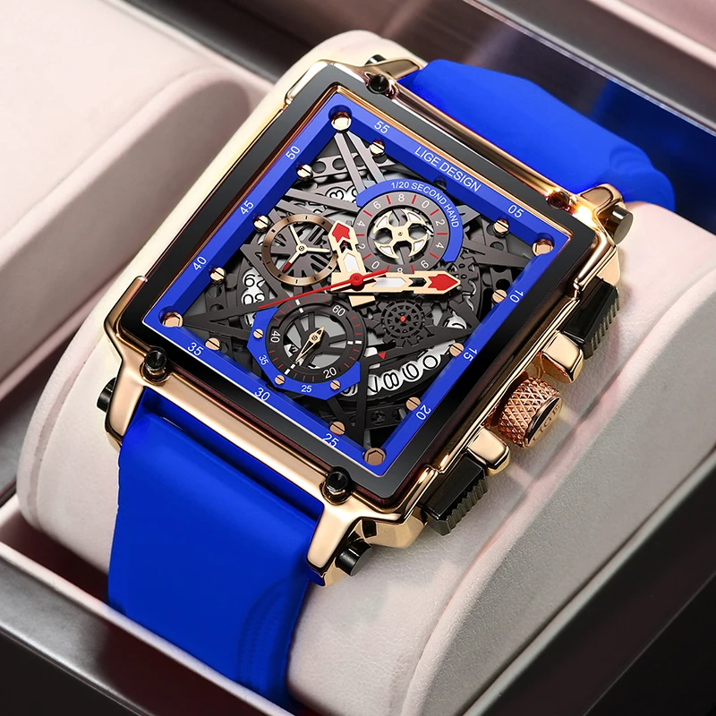 2024 New Top LIGE Brand Luxury Men Watch Business Square Watch Men Casual Sport Quartz Chronograph Clock Male Waterproof Watches