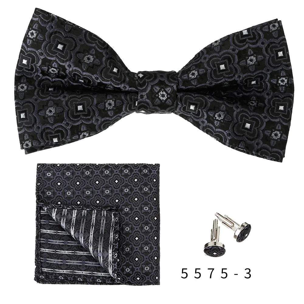 

Fashion BowTie For Men Pocket Square Cufflinks Set 3pc Pre-Tied Men Bow Tie Set Paisley Butterfly Neck Bowties For Business Male