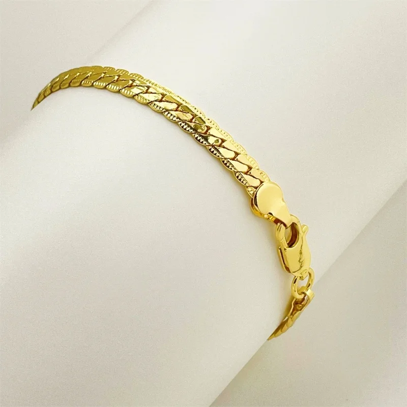 Браслет из стерлингового серебра 925 пробы с позолотой 18K, 5 мм, с тиснением — модный аксессуар для мужчин и женщин, очаровательный, идеальный подарок на свадьбу и украшение.