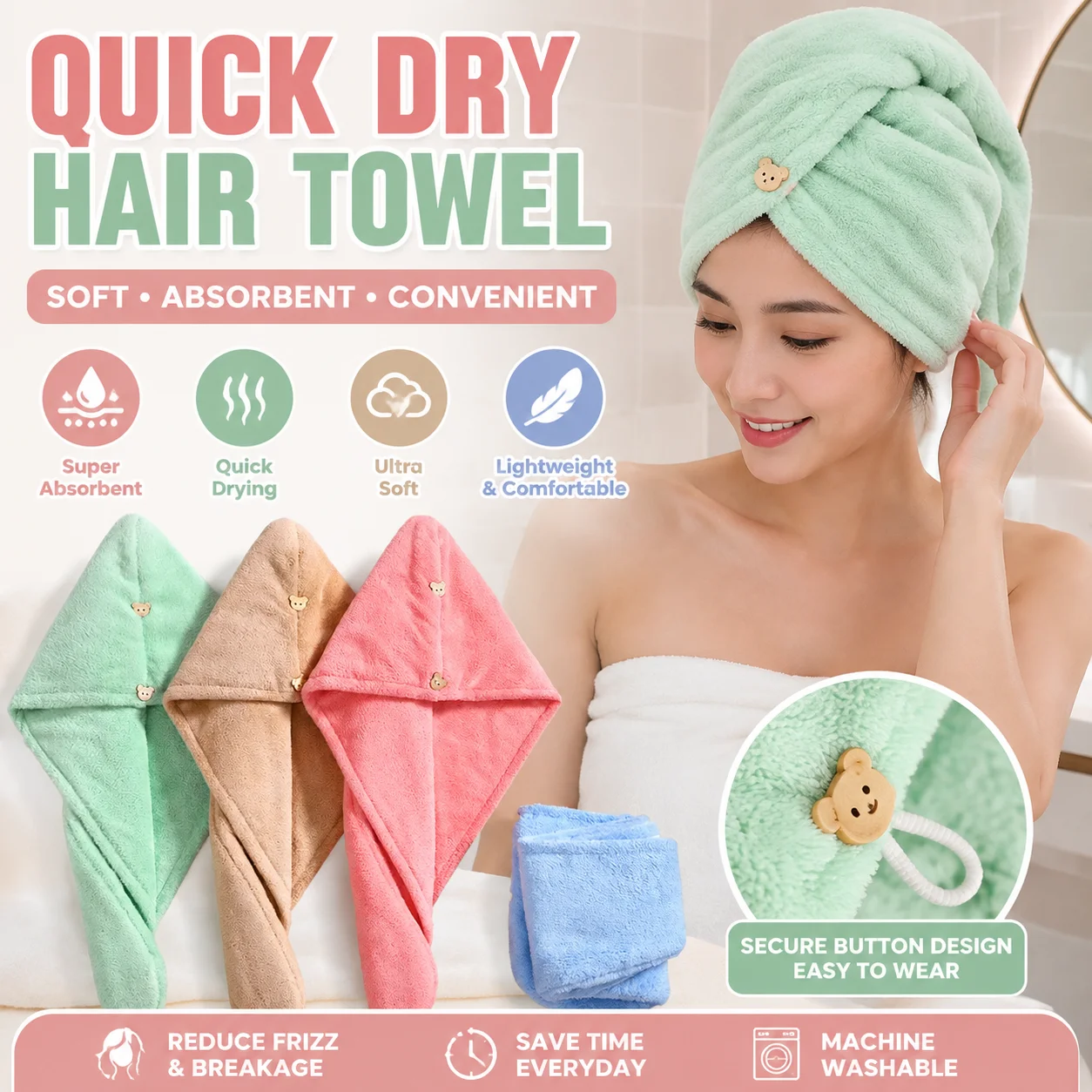 Quick Dry Hair Quick Drying Microfiber Towels Bathroom Bathroom Accessories Nursing Cap With Buckle Sauna Spa Towel Bath