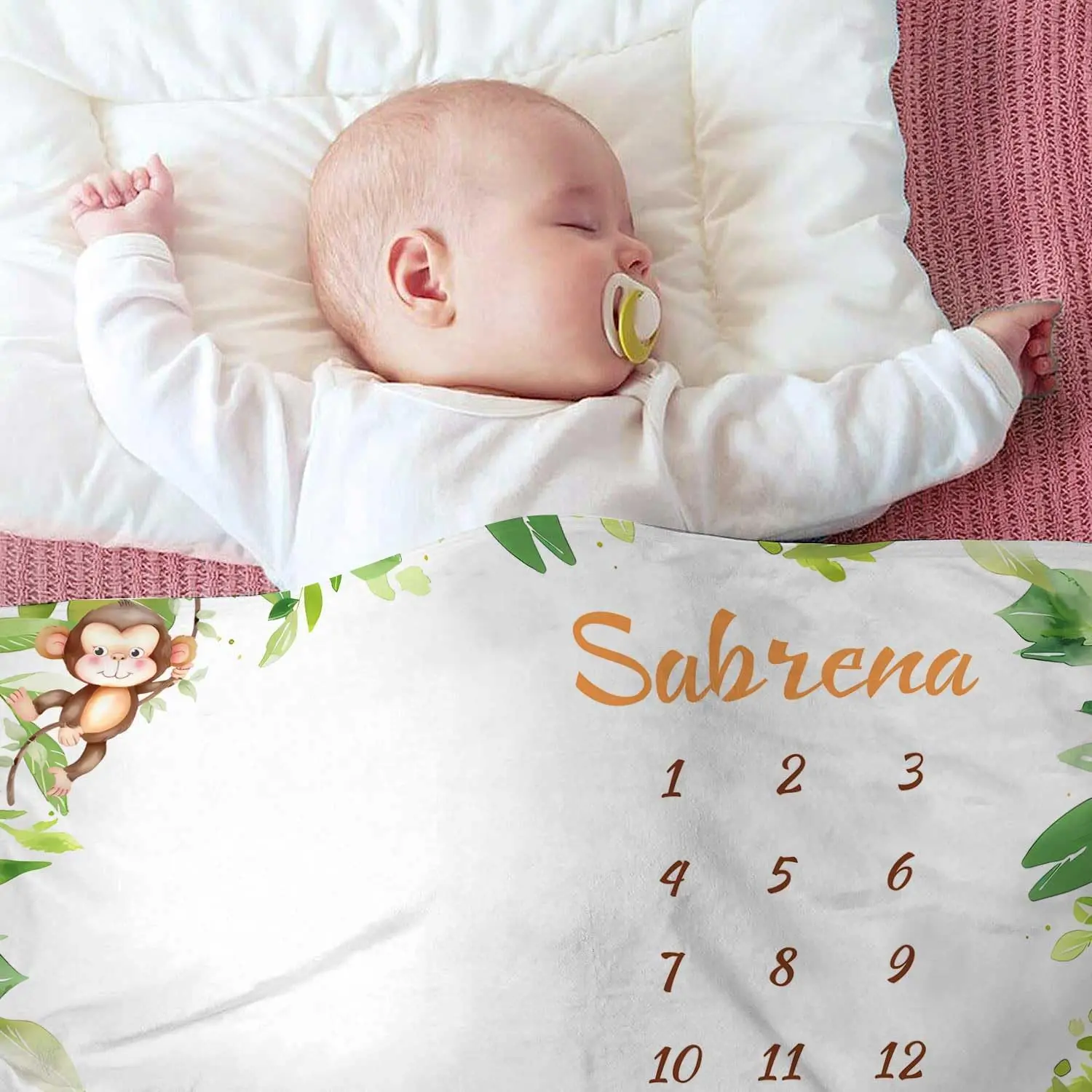 VIKAMA Baby 100 يوم معلم صور الدعامة بطانية ديكور، تقويم مخطط نمو حديثي الولادة، بطانية معلم شهرية، تصميم كرتوني