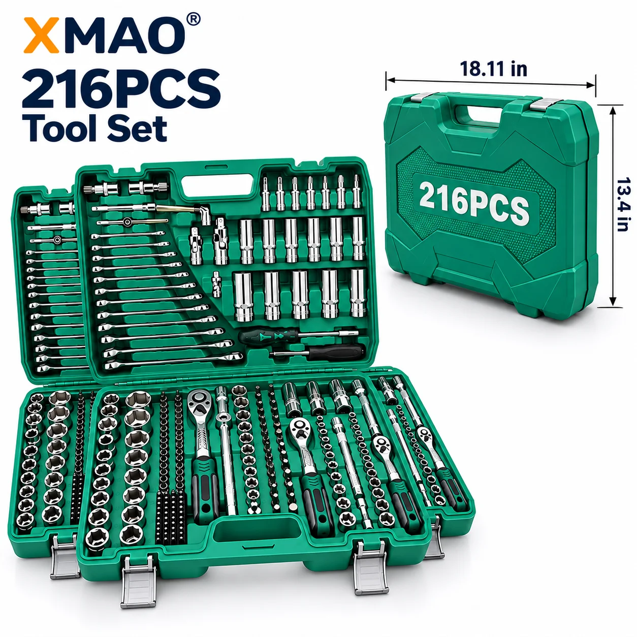 216 Piece Mechanics Tool Set, CR-V Socket and Ratchet Wrench Kit with 1/4