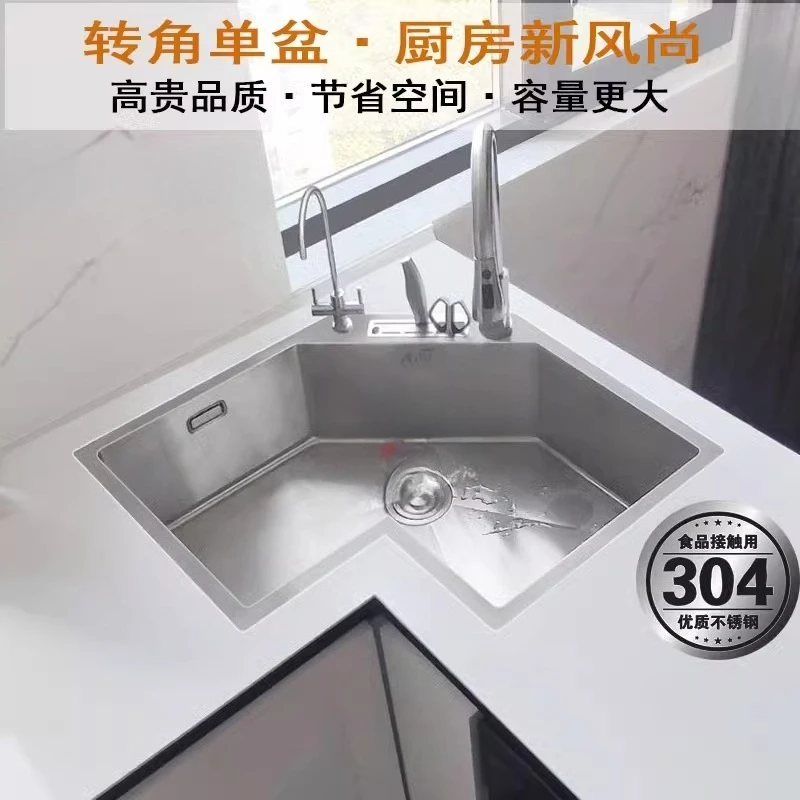 

Для L-образной раковины ручной работы из нержавеющей стали, угловой, с одним слотом, кухонная раковина специальной формы под столешницей