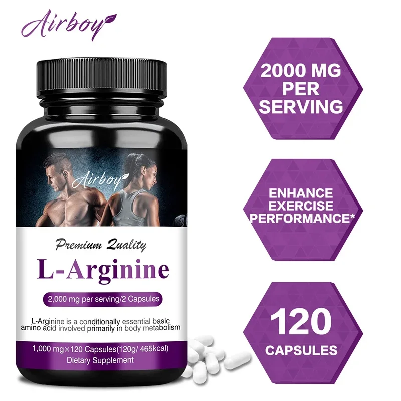 

L-Arginine Capsules - Energy and Endurance Support, Increases Muscle Mass and Improves Blood Flow