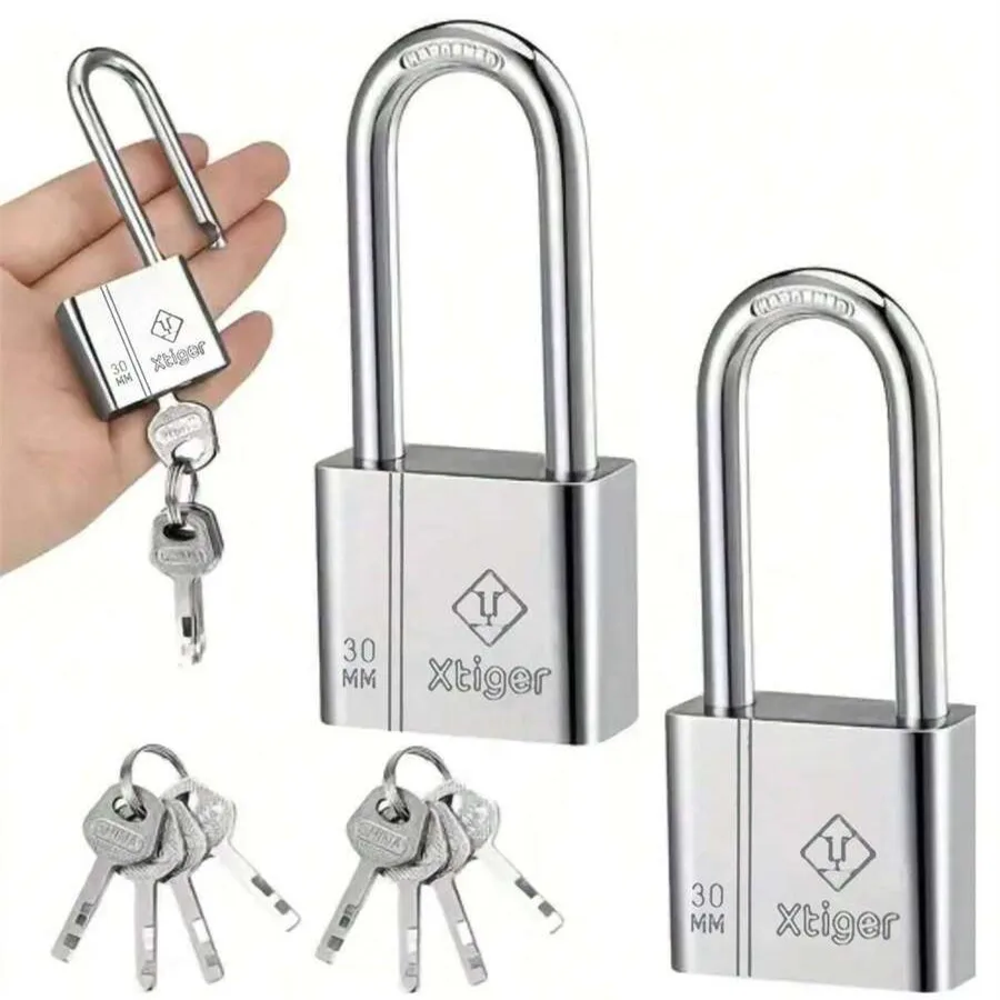 Keyed Padlock with Keys, Heavy Duty Steel Padlock with Keys, Outdoor Waterproof Anti Rust Lock for Gate Shed Locker Toolbox