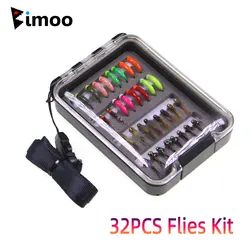Bimoo 32pcs Flies Kit Tungsten Bead Jig Nymph Fly Fast Sink Jig Copper John Fly Luminous Scud Nymph Wet Trout Ice Fishing Lures