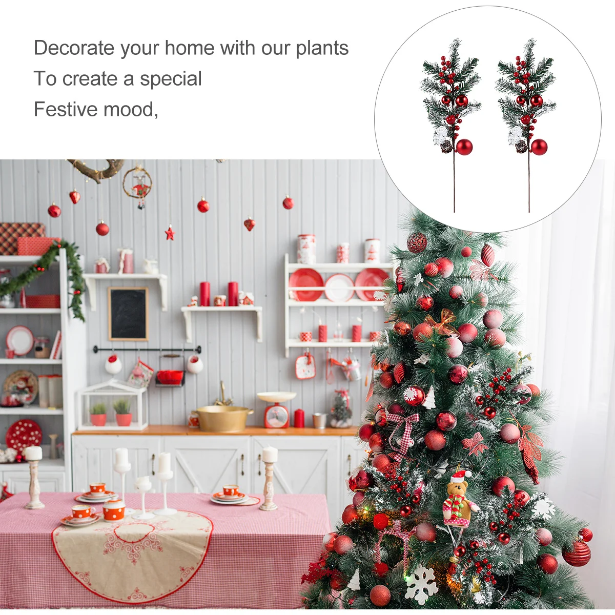 

2Pcs Pine Picks Realistic Artificial Christmas Pine Branches for Holiday Decor Christmas Tree Ornament Xmas DIY Craft Party