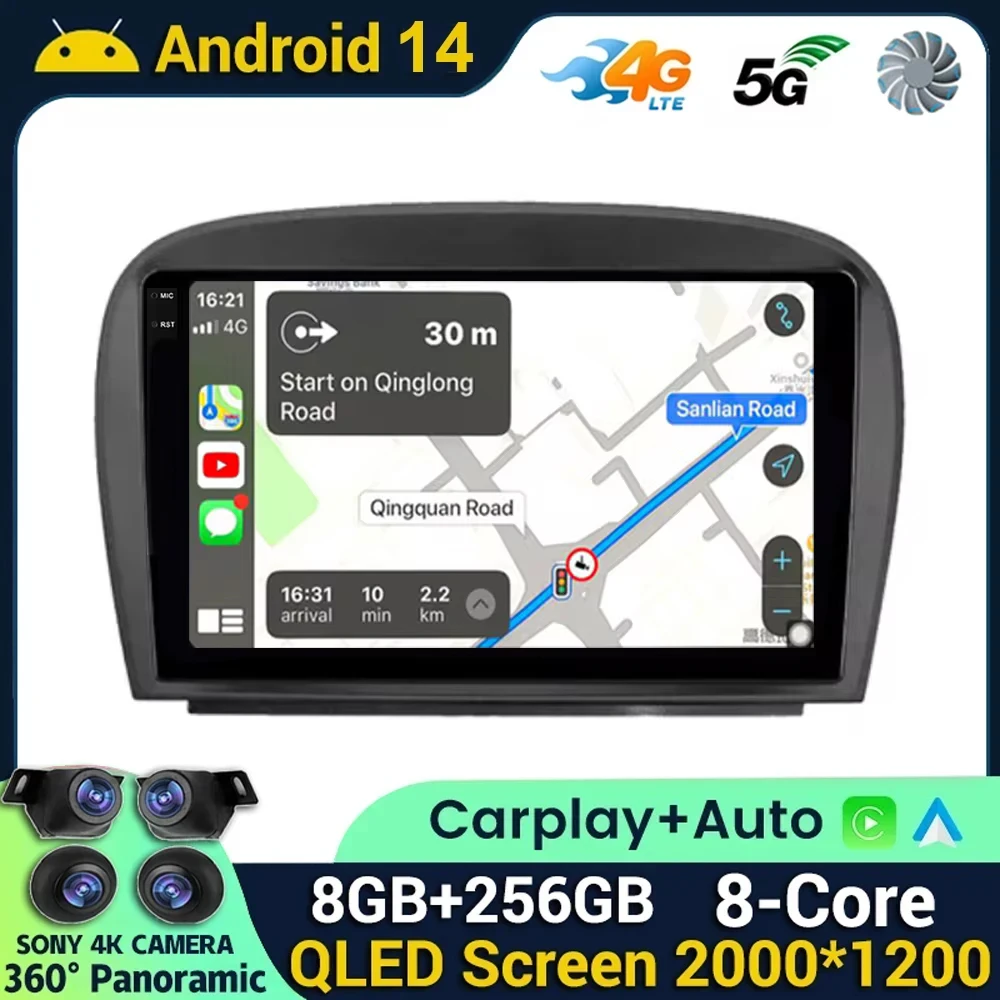 Android 14 For Mercedes Benz SL R230 SL350 SL500 SL55 SL600 SL65 2001-2007 Wireless Carplay Android Auto GPS QLED Screen 8+256G