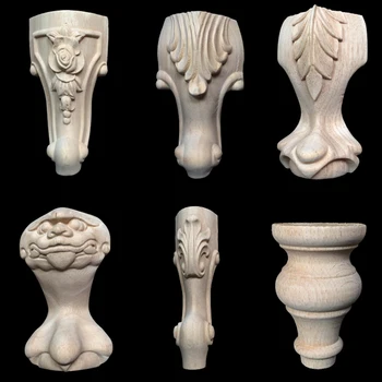 4 pçs móveis de madeira pés de madeira maciça flor esculpida tv gabinete assento pés do vintage decoração para casa acessórios estilo europeu