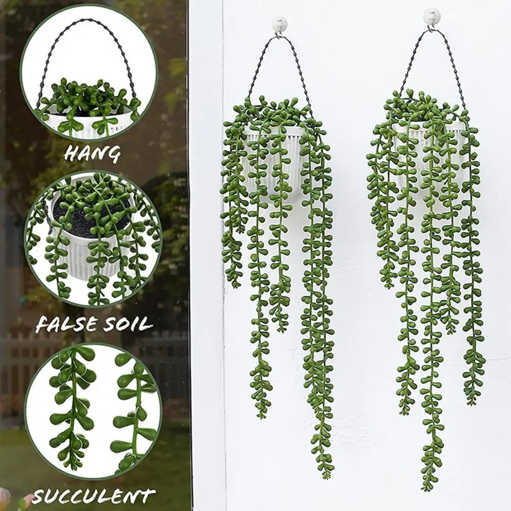 Easy-care Artificial Plant Realistic Hanging Succulent Plants with Faux Pearls Indoor/outdoor Home Garden Decorations for Lovers