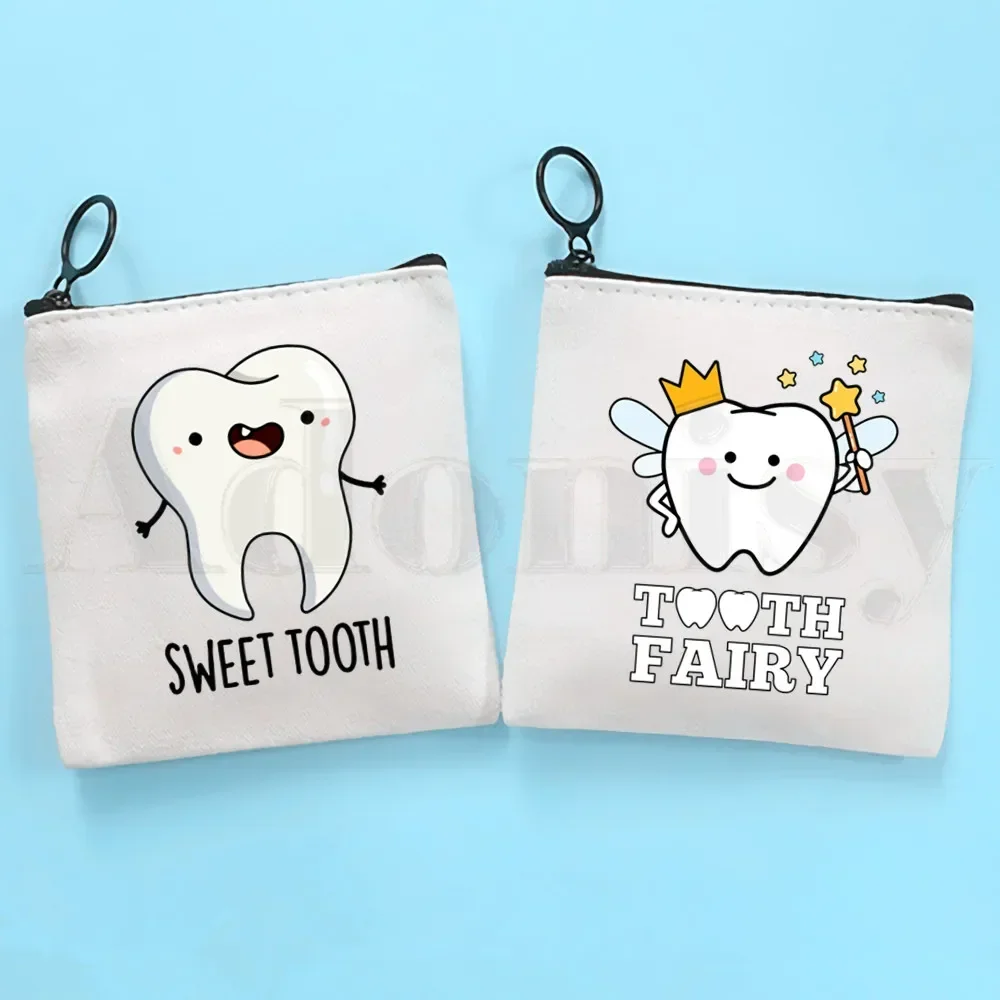 Tooth and Dentist Graphic Aesthetic Funny Coin Purse Storage Small Card Key Bag Coin Clutch Zipper Key Bag