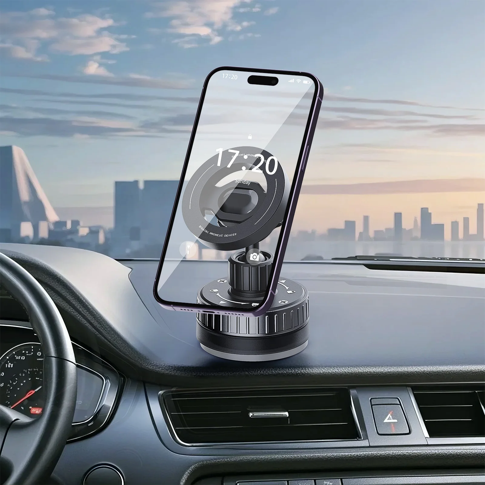 Car Phone Holder Mount 360 Rotating Suction Cup Holder, 1PC Vacuum Magnetic Strong Magnetic Grip Adjustable for Car, Gym, Mirror