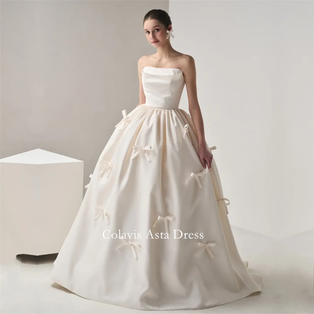 Colavis Asta Korea Strapless Sleeveless Ball Gown Bowtie Wedding Dresses 웨딩드레스  Custom Made Photoshoot Bride Gowns Plus Size