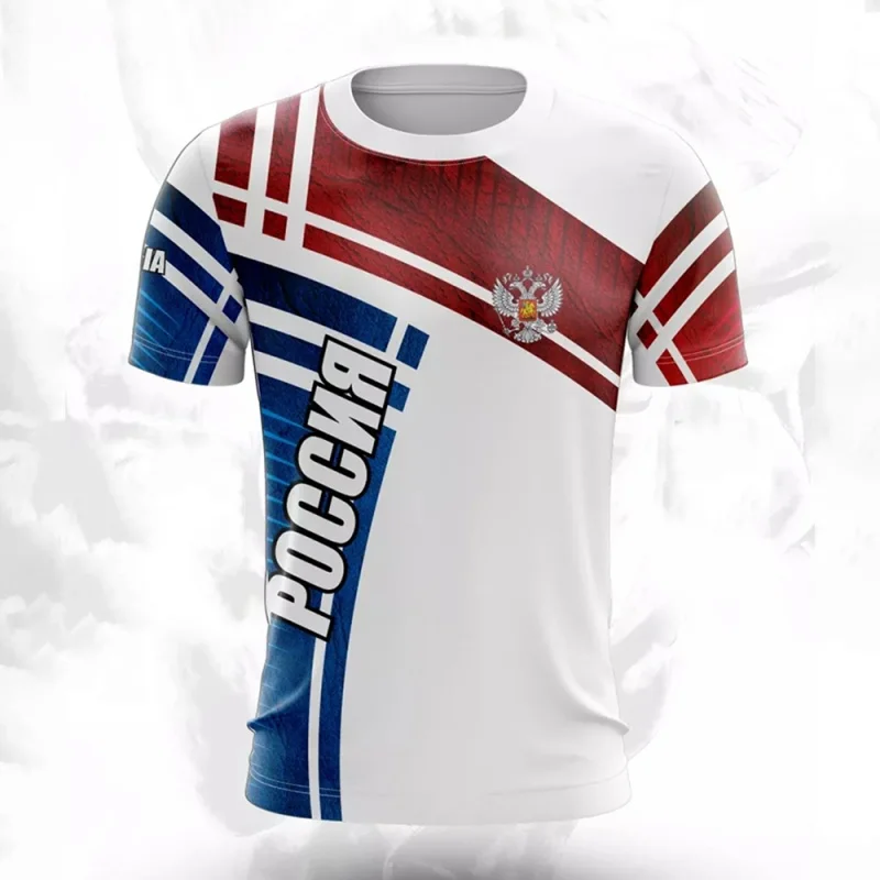 3D Printed Russia Flag T Shirt For Men Retro Striped Pattern T-Shirts Summer Fashion Casual O-Neck Tees Loose Short Sleeves