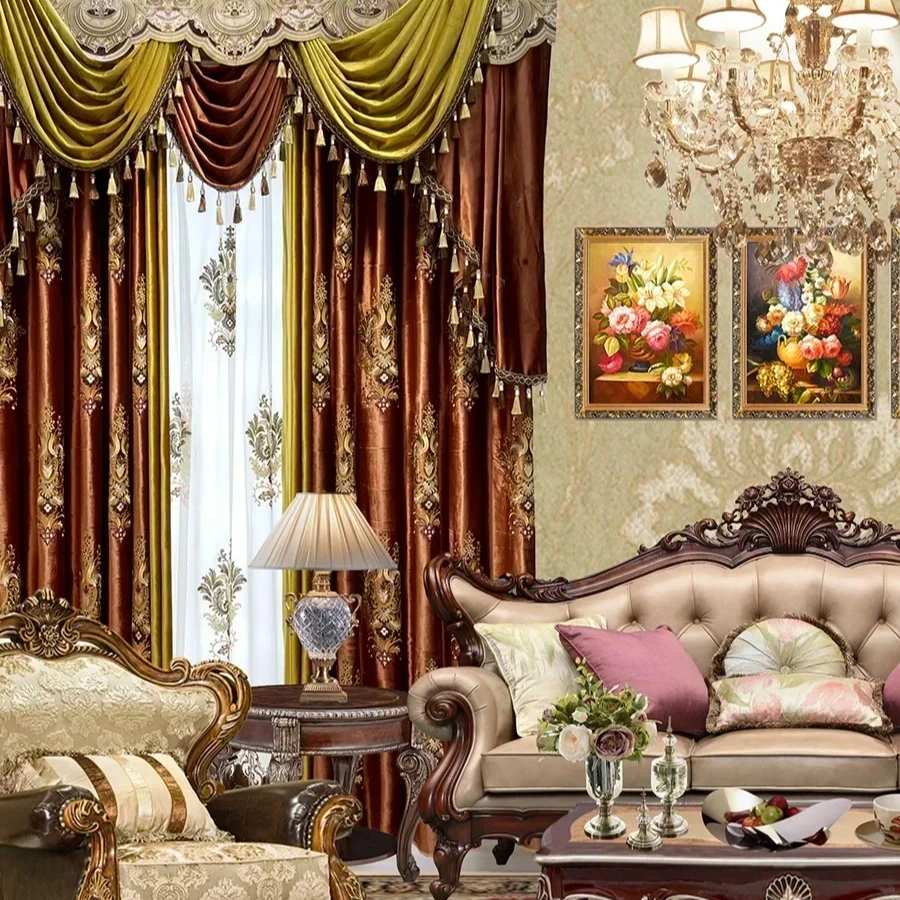 Custom Size European Palace Luxury High-end Red Auspicious Celebration Curtains for Living Dining Room Bedroom Window Decor