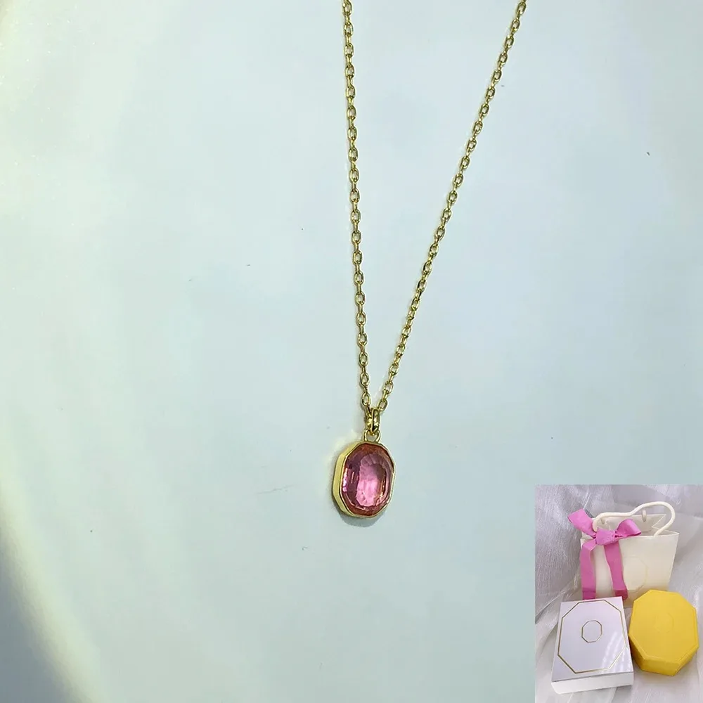 

New hot selling Imber octagonal cut pink necklace with luxurious and exquisite design, romantic jewelry gift