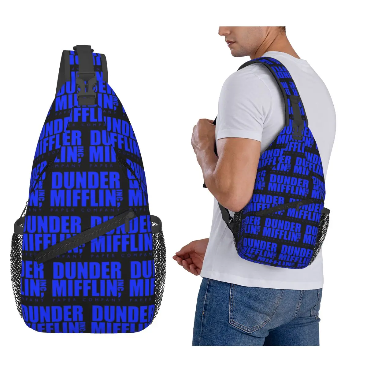 

Dunder Mifflin Logo Chest Bag Men Sling Crossbody Backpack Chest Bag Traveling Hiking Daypack Shoulder Bag