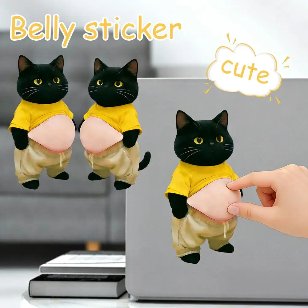 Cat Squeezes Belly Stickers,Car Door Anti Collision Protector Decorative Stickers, Dog 3D Cute Belly Stickers for Phone Laptops