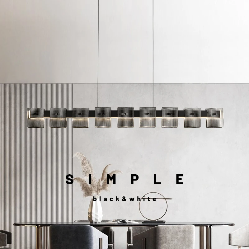 Maximum aesthetics, Italian minimalist restaurant chandelier Nordic fashion black high-end bar island table one-word strip light