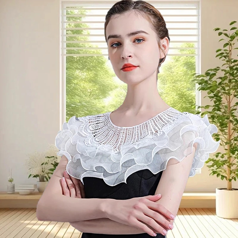 

Fashion Ruffle Lace Shawl Fake Collar for Women Elegant Black White Mesh Shrug Wraps Shawl Summer Party Dress Accessories