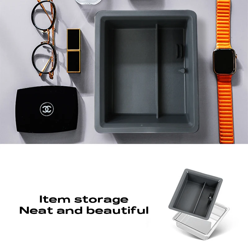 For Tesla Model Y 2021 2022 2023 Center Console Storage box Transparent Tray with Silcone Water Cup Holder Car Key Card Slot