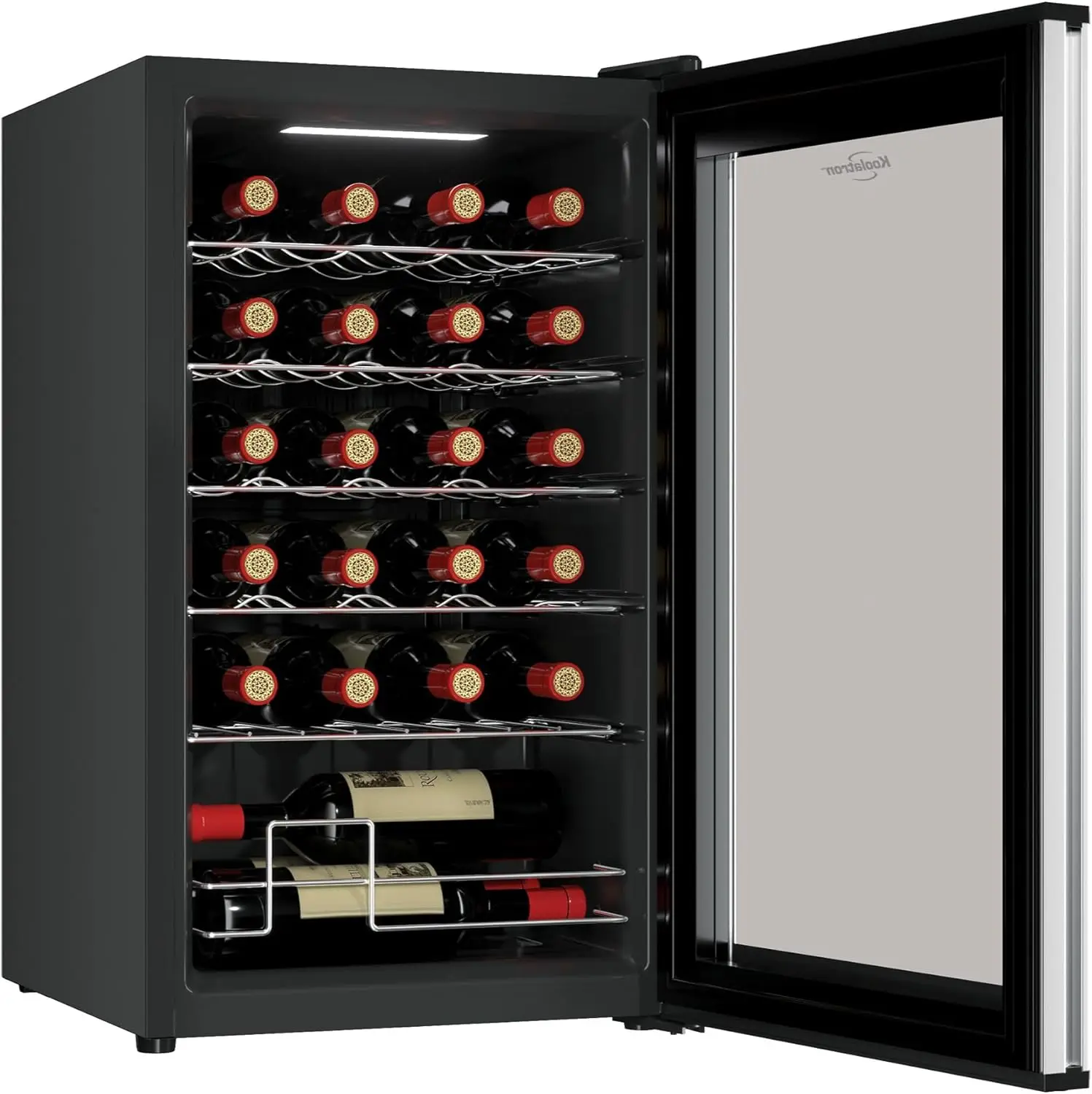 24 Bottle Refrigerator Compressor Wine Cooler Black Freestanding Wine Cellar with UV-Blocking Glass for Red White