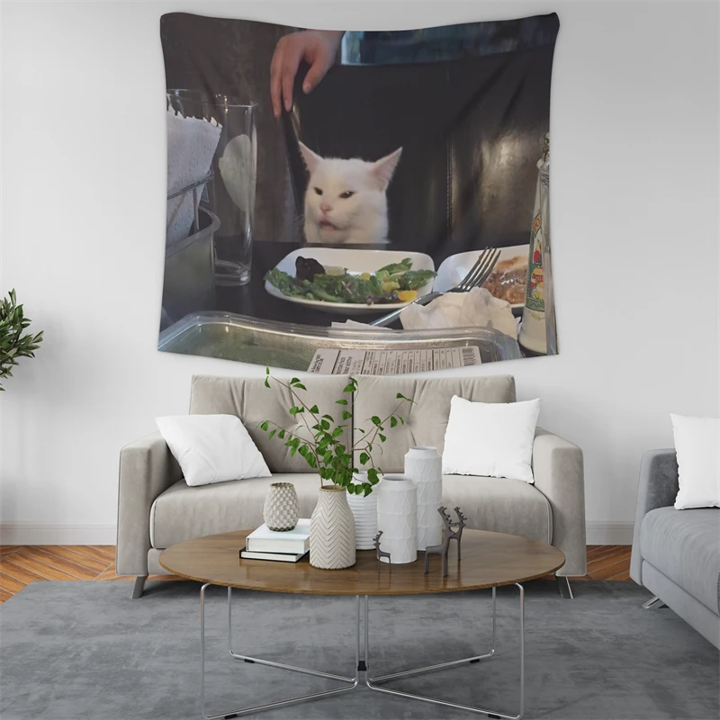 Gaslight Gatekeep Girlboss Salad Cat Woman Yelling at a Cat Funny Meme Tapestry Wall Hanging Art for Bedroom Living Room Decor