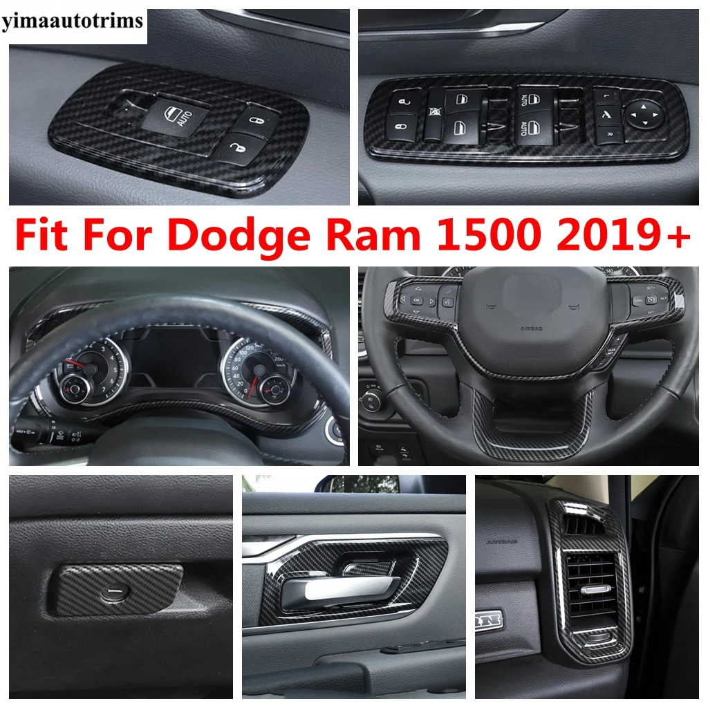 

For Dodge Ram 1500 2019 2020 2021 Window Lift Wheel Gear Frame Air AC Handle Bowl Glove Box Cover Trim Carbon Fiber Accessories