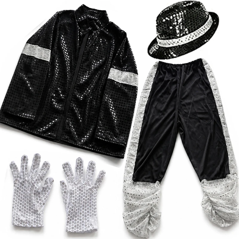 Boy Fashion Pop Party Dress Up Costume Sequined Jacket Pants Hat Gloves Covers Halloween Carnival Stage Performance Outfit Set