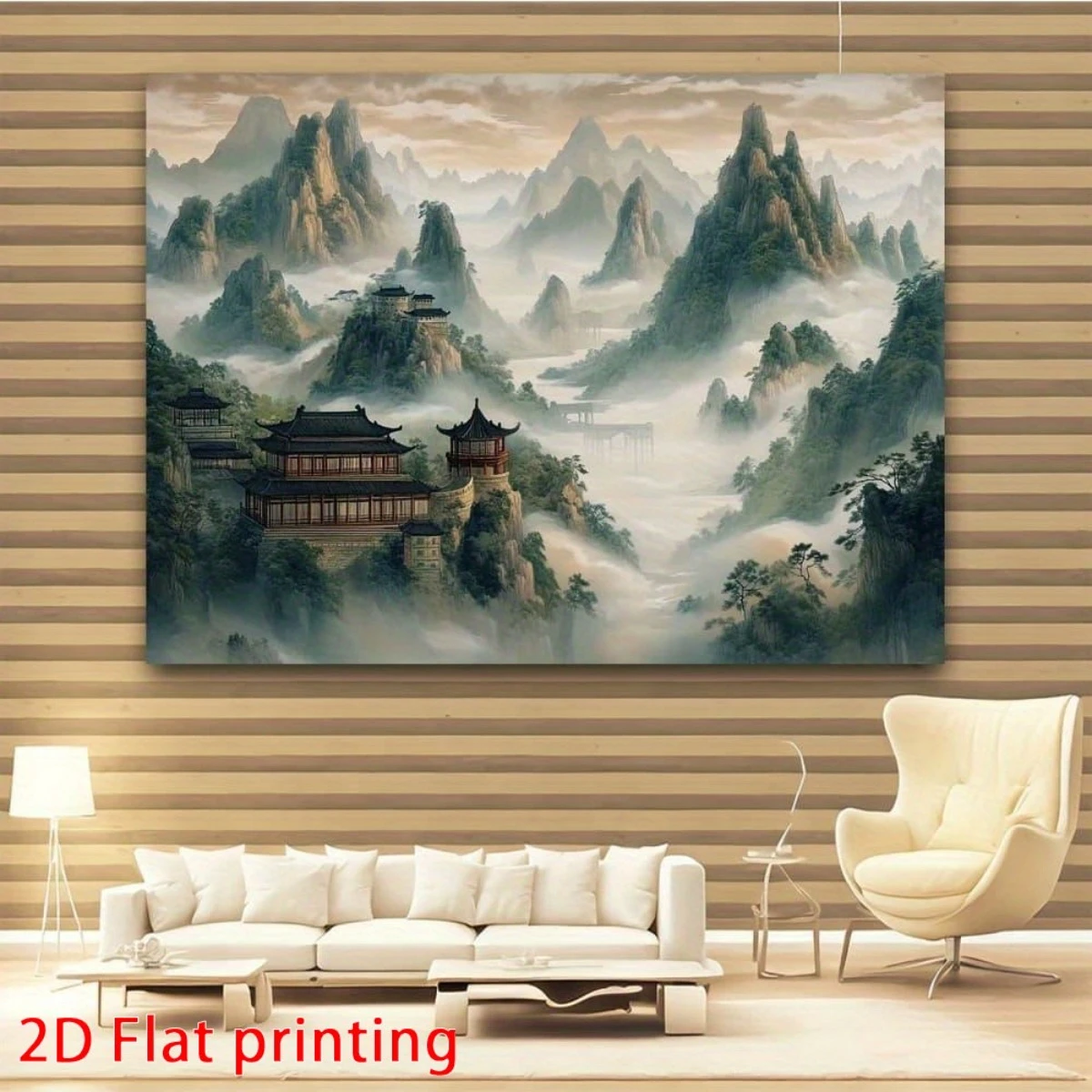 1pc Chinese Style Misty Mountain Ancient Pavilion Wall Tapestry 2D Flat Print Home Decor Backdrop