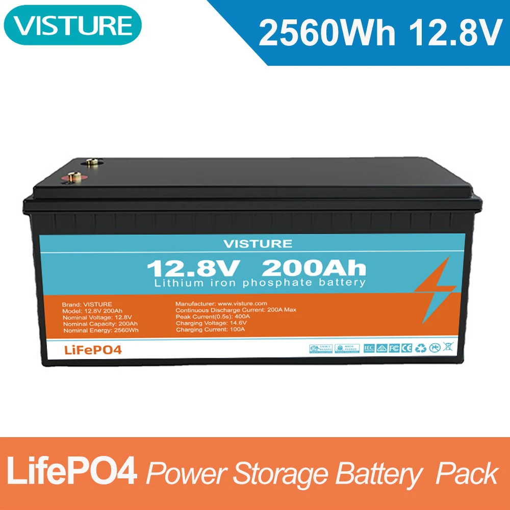 12.8V 200Ah LiFePO4 Battery 12V Lithium iron Phospha Energy Storage Pack Rechargeable Battery Bank Portable Solar Power Station