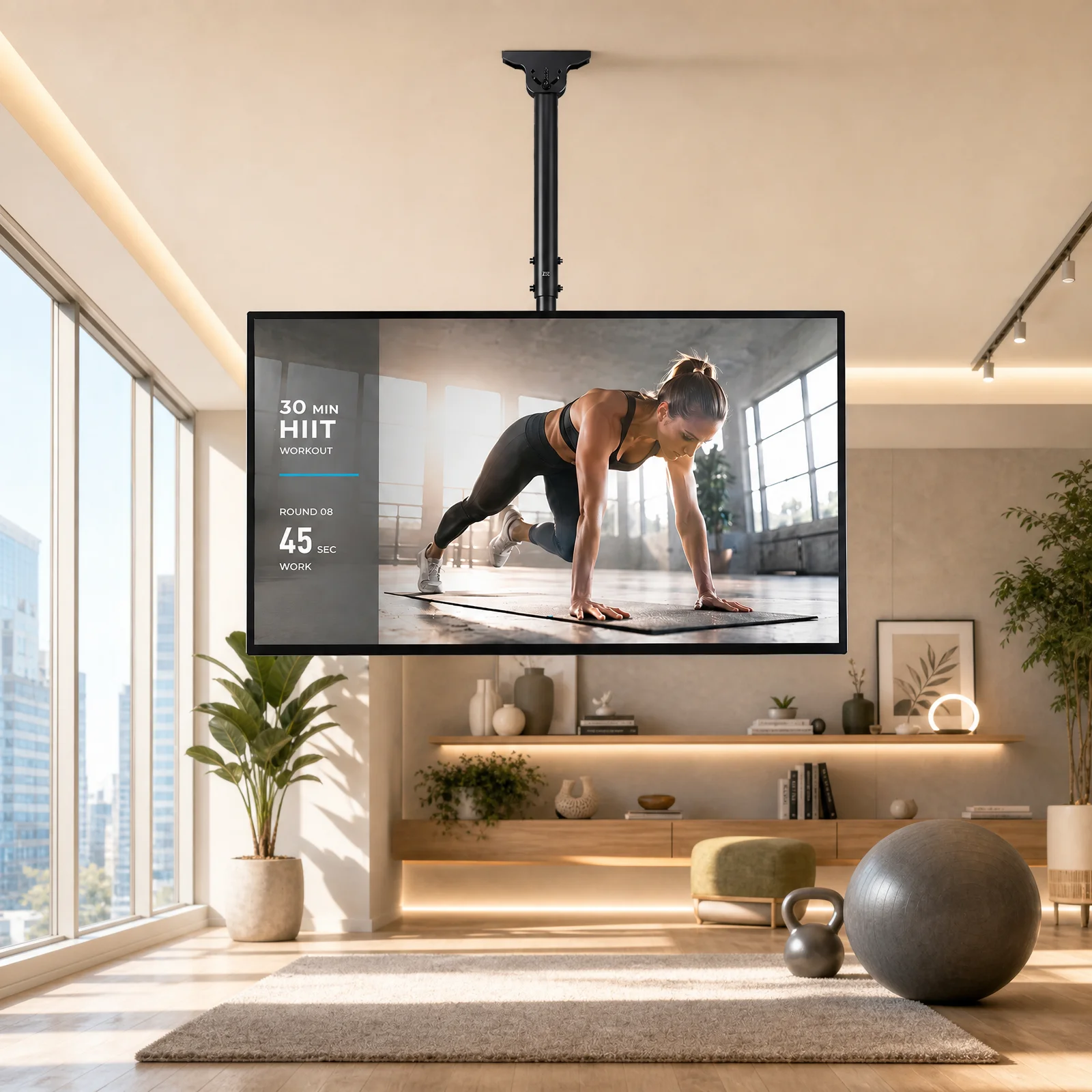 Adjustable Ceiling TV Mount, 360° Swivel Hanging Pole TV Bracket for 26‑65 Inch LED LCD OLED 4K Flat Screen TV, Height & Tilt Adjustable Heavy‑Duty Ceiling TV Holder Supports Up to 110lbs