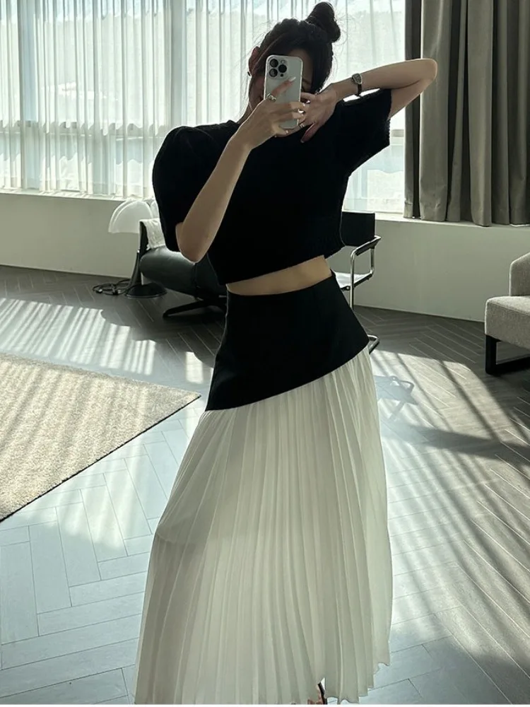 Gonna da donna a vita alta asimmetrica color blo Design Autunno Faion Chic Gonna a pieghe a trapezio Versatile Sli