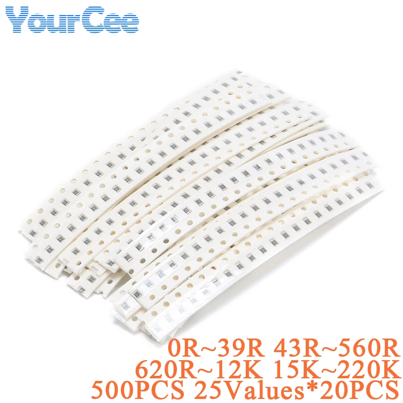 Zestaw rezystorów SMD 0603, 420-500 sztuk, 0-39R 43-560R 620R-12K 15K-220K 240K -5.1M, asortyment komponentów elektronicznych, rezystancja 5%