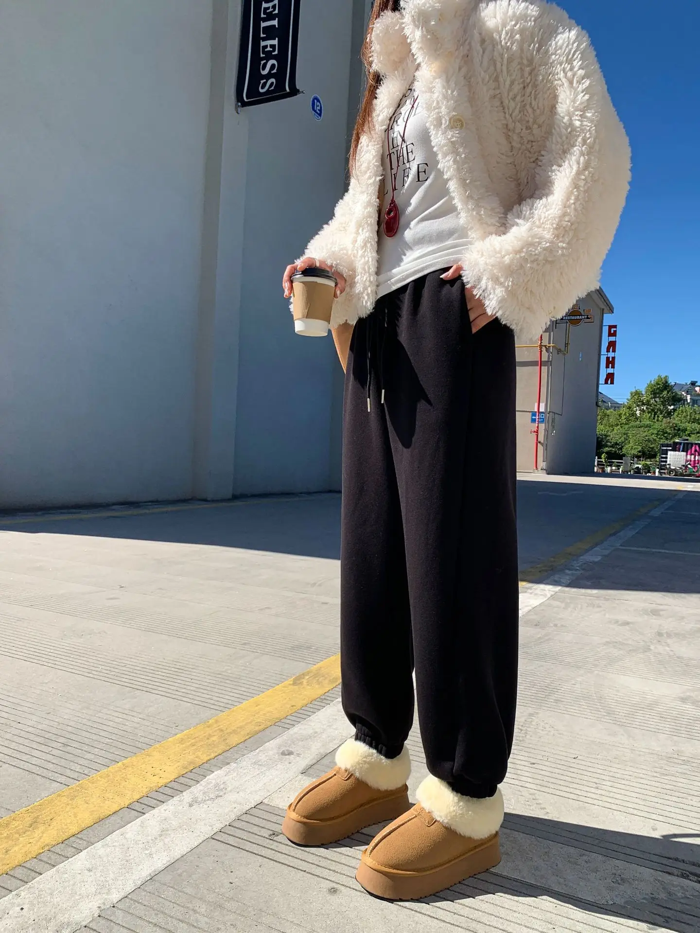 2025 الخريف/الشتاء أفخم هوا القطن يغطي عالية الخصر السراويل الحمام غير رسمية لينة الدبق فضفاض جديد المرأة لامب المخملية #5