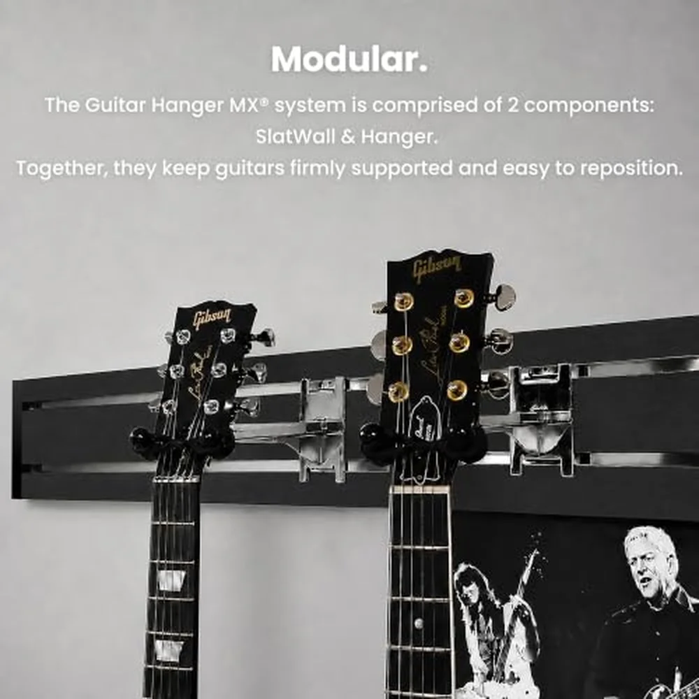 DiamondLife 95 Inch Maple Guitar Wall Mount 16 Chrome Guitar Hangers with Padded Safety Lock Wall Mounted Instrument
