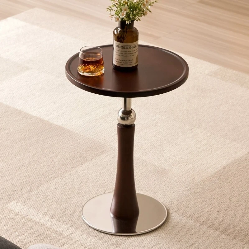 Living Room Sofa Solid Wood Edge Few Designer Light Side Table Luxury Stainless Steel Base Simple Round Small Coffee End Tables
