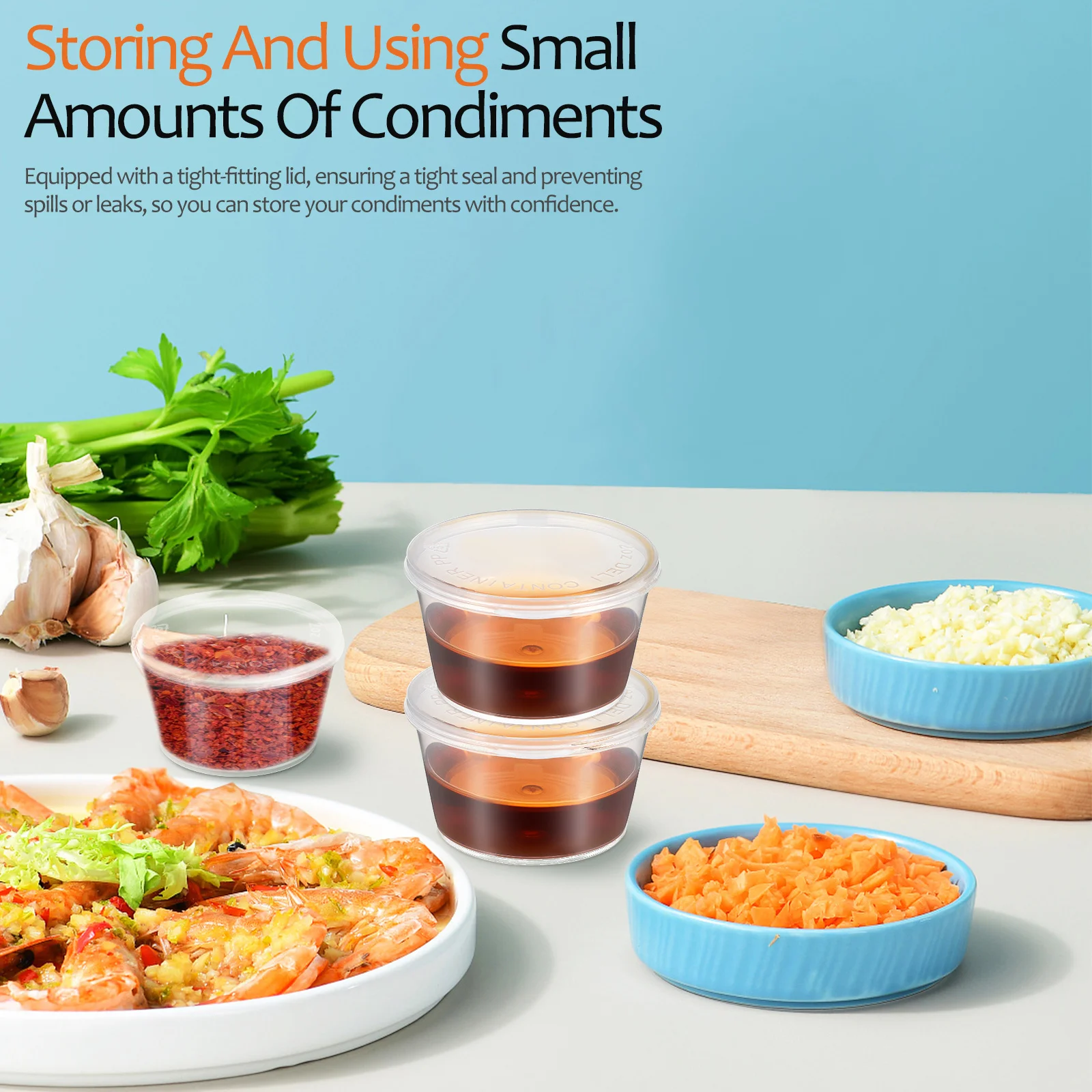 

100Pcs Condiment Cups Plastic 2 Oz Small Sauce Containers Portable Portion Cups with Lid for Dressing Seasoning