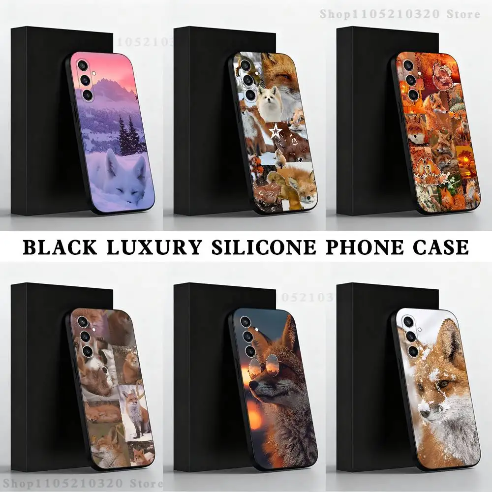 

Cute Fox Animal Phone Case For Samsung S 25,24,23,22,30,21,10,9,Ultra,Plus,Lite,FE,4,5 G Black Soft Case