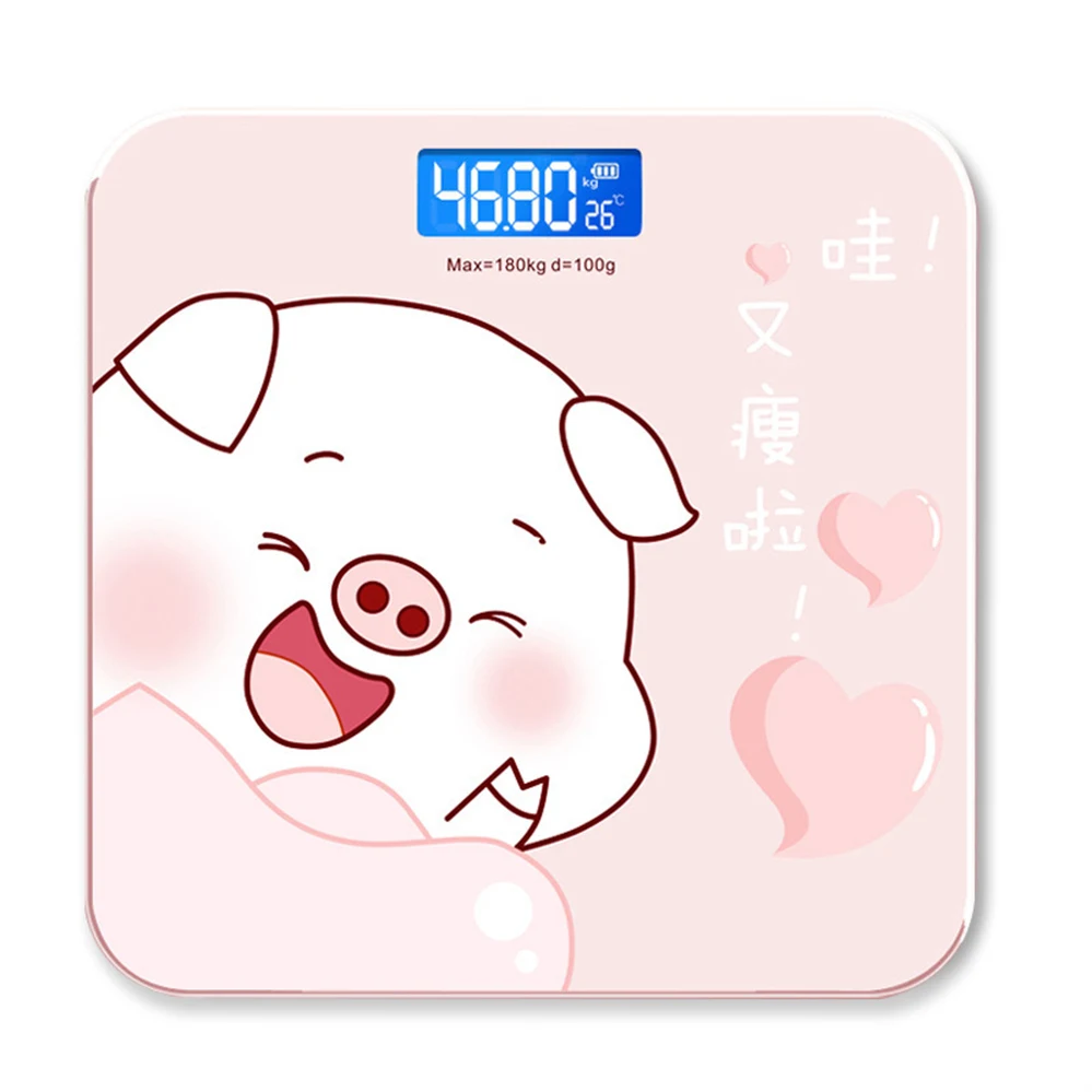 2024 Cute Cats Pig 26CM USB Bathroom Weighing Smart Body Scales LCD Display Glass Digital Weight Electronic Floor Scales Health